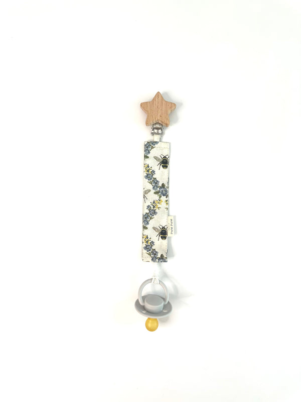 Pacifier Clip Star Wood | Blue Bees