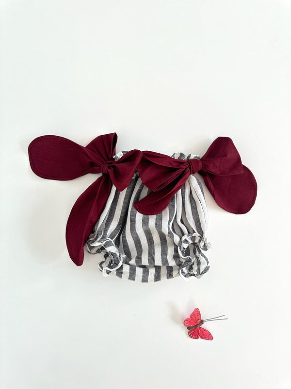 Diaper Cover | Grey Stripes Burgundy