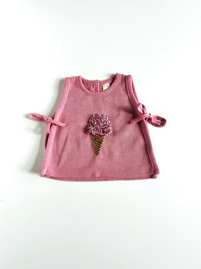 Knit Square  | Pink Ice Cream Embroidery