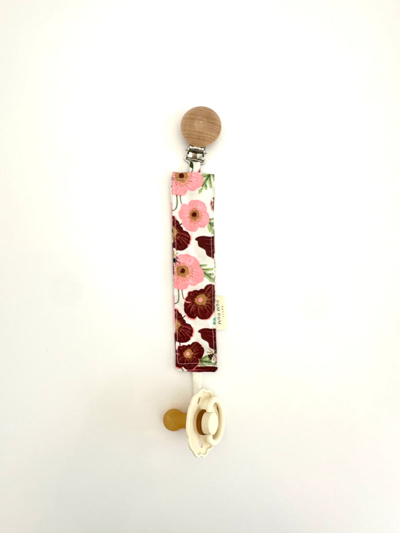 Pacifier Clip Bird Wood | Burgundy Flowers