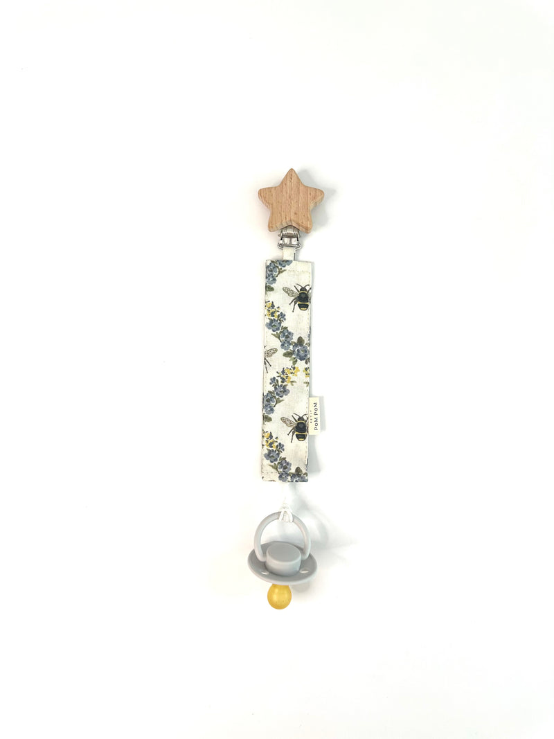 Pacifier Clip Star Wood | Blue Bees - Petit Pom Pom