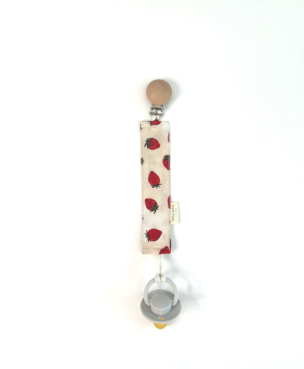 Pacifier Clip Round Wood | Simple Strawberry - Petit Pom Pom