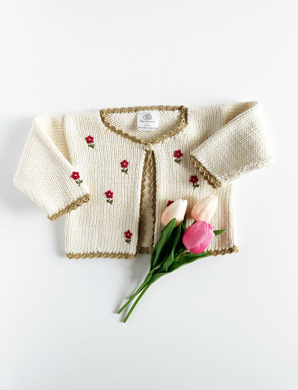 Sweater | Beige Flower Embroidery - Petit Pom Pom