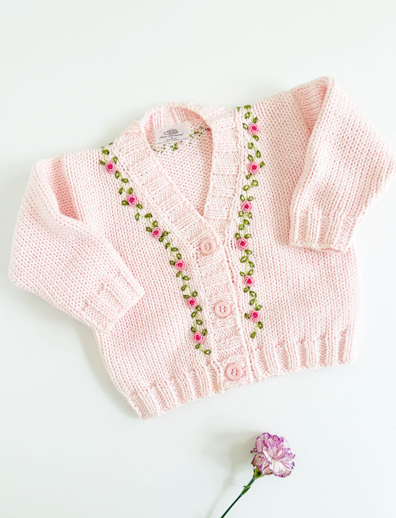 Sweater | Pink Flower Embroidery - Petit Pom Pom