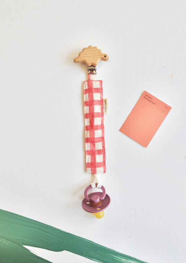 Pacifier Clip Dinosaur Wood | Sweet Coral - Petit Pom Pom